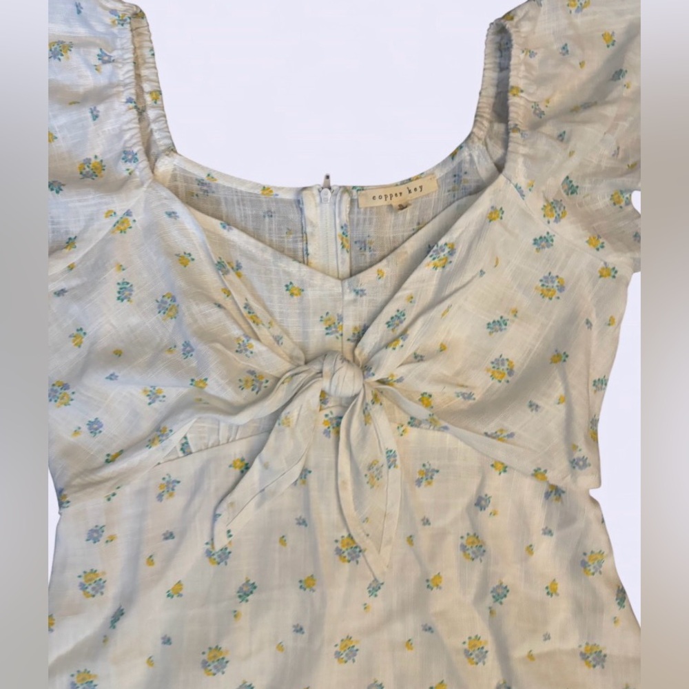 Copper Key Floral 🌼 Front-Tie Mini Dress - Size Small - Picture 5 of 8